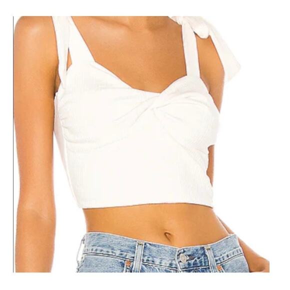 EUC Superdown White Ribbed Tie Strap Crop Top Twisted Front Bralette Tank Top M - Picture 1 of 8